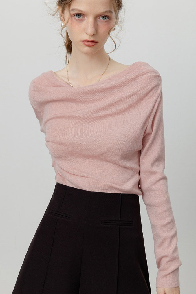 Elegant Slit Neck Tied Waist Knit Top