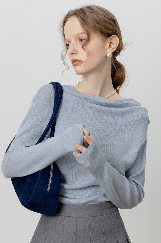 Elegant Slit Neck Tied Waist Knit Top