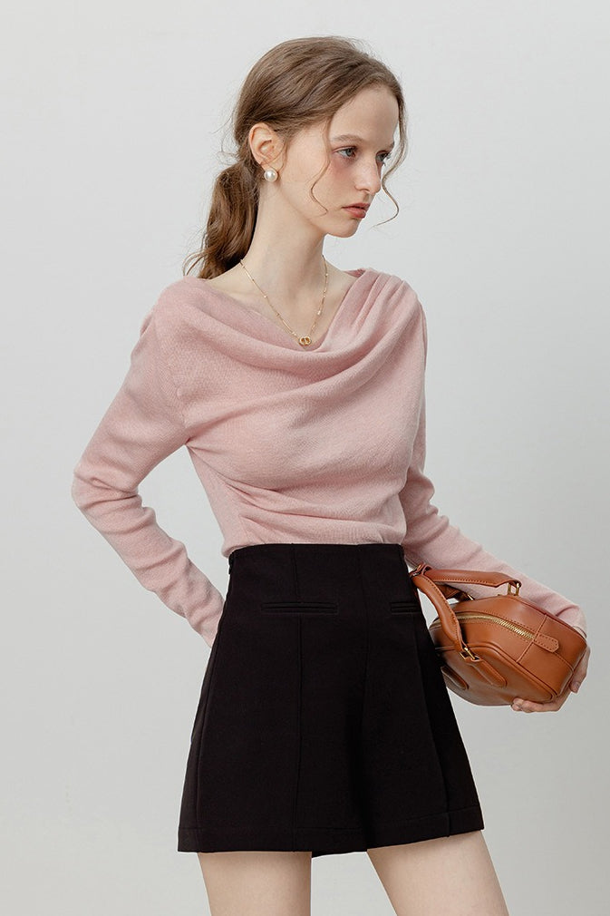 Elegant Slit Neck Tied Waist Knit Top