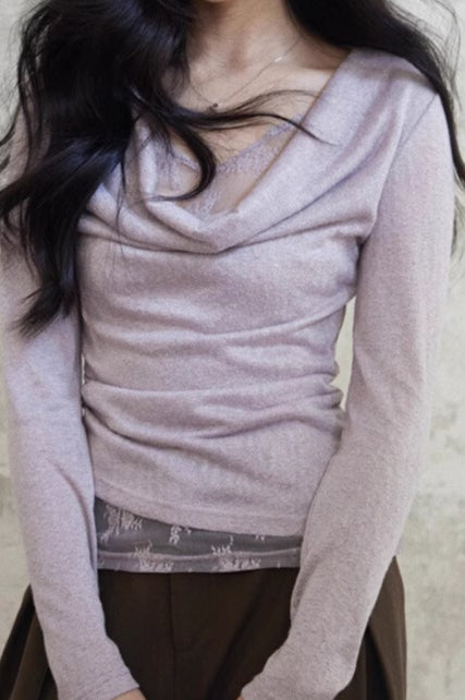 Mock Two Piece Draped Lace Knit Top