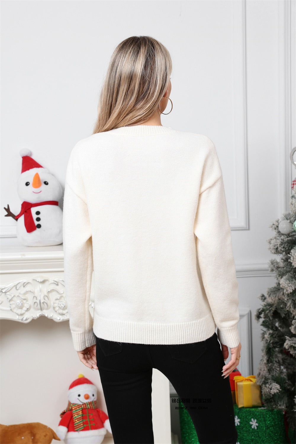Santa Print Color Block Crew Neck Sweater
